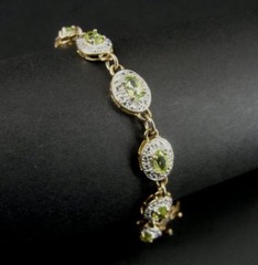 Green Peridot Stones Oval Gold Vermeil over Sterling Silver 925 Link BRACELET