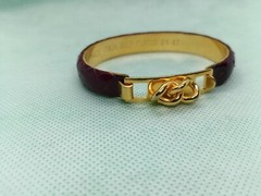 Mannelli Florence 24k Gold Plated Red Snakeskin Leather Bangle Bracelet 5″Wx1″H
