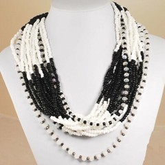 Multi-strand Crystal & Seed Bead Necklace w/Silver Tone Clasp 24-27″ FREE SHIPPI