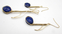 Artisan Lapis Lazuli Music Note Earring & Pendant Set Gold-Filled Wire handmade