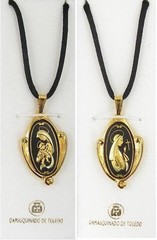 Damascene Gold Virgin Mary Oval Pendant Necklace by Midas of Toledo Spain 8221
