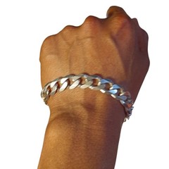 Italy Flat Curb Chain Bracelet 10mm Solid Sterling Silver 9″