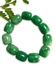 Emerald Green Jade Beaded Stretch Bracelet Chunky Good Luck Prosperity Health