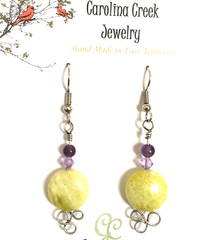 Lemon Chrysoprase, Amethyst Earrings Handcrafted on Sterling Silver Wire CCJY106
