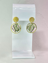 Polymer Clay Dangle Earrings Handmade Olive Green & Pink Pattern Gold SS Posts