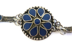 Vintage Artisan Lapis Lazuli Bracelet Ethnic Teardrop Design 900 Silver 8.5″