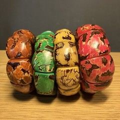 4 Tagua Nut Bracelets Pink Yellow Green Brown Stretch Boho Chunky Organic Beads