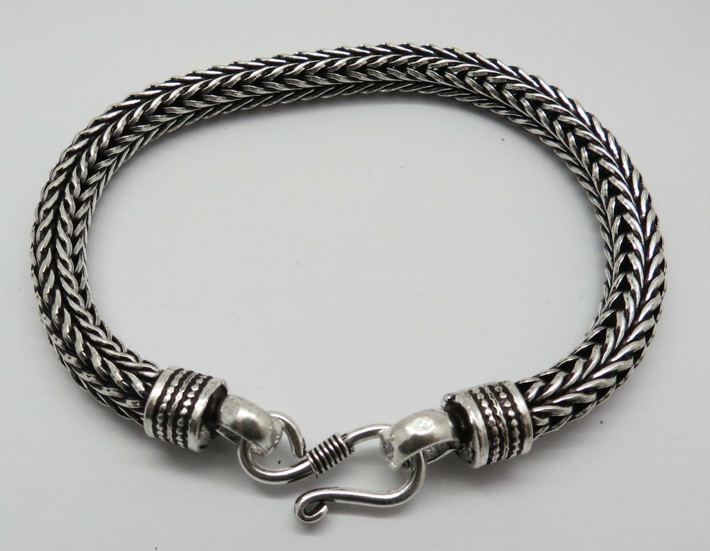 1 Piece Silver Bracelets Bali Silver Chain Bracelet 8 Inch Long 7.5mm Round
