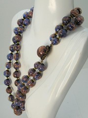Vintage Blue Aventurine Venetian Murano Art Glass Double Strand Bead Necklace