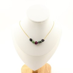 Stones And Minéraux. Necklace 5 Beads Epidote Of Myanmar (Burma) . Chain IN