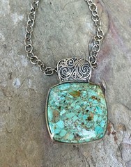 Barse NWT Blue Turquoise Reversible Large Pendant Sterling 28” 92.5 Necklace