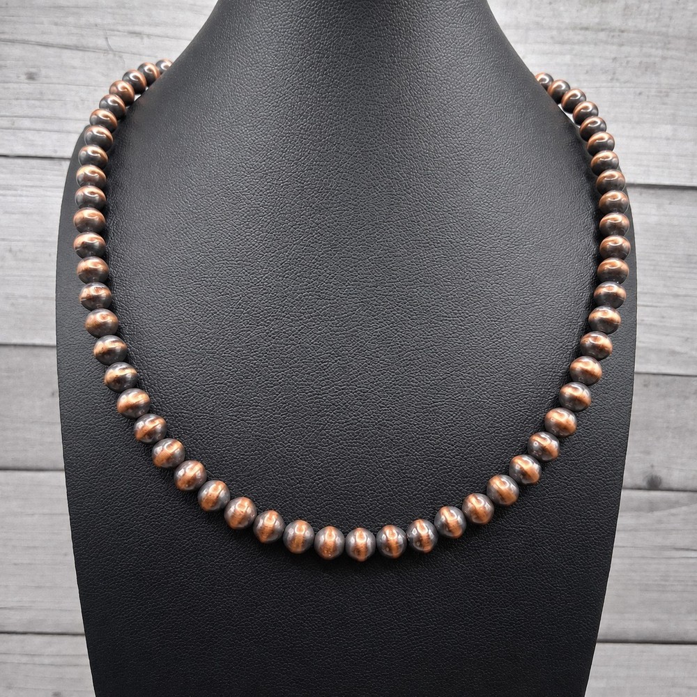 Solid Copper 6mm Navajo Desert Pearl Necklace Oxidized Beads 20-22″ Southwestern