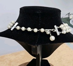 VINTAGE 3 STRAND 15″ BEADED CHOKER WITH FAUX PEARLS & SMALL WHITE GLASS BEADS