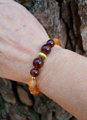 Orange Carnelian Bracelet Faceted With Hessonite Garnet Elastic Gemstones 6.50″