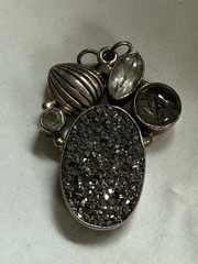 STERLING SILVER 925 2” MULTI-STONE DRUZY PENDANT-DESIGNER JEWELRY