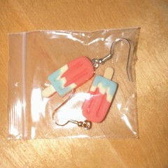 Handcrafted Popsicle Shape Polymer Clay Dangle Earrings Pink Blue White Beige