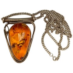 Golden Tears 1980s Sterling Silver Baltic Amber Necklace