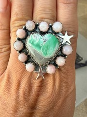 Rare! Variscite & Pink Opal Heart Ring
