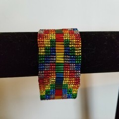 Seed Bead Bracelet Rainbow Colors One Of A Kind New 1 1/2 wide 7 inch wrist