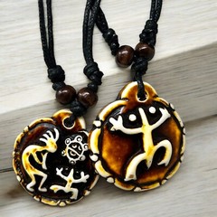 PUERTO RICO BORICUA SUN TAINO SUN WOOD RESIN PENDANT NECKLACE SOUVENIRS NEW