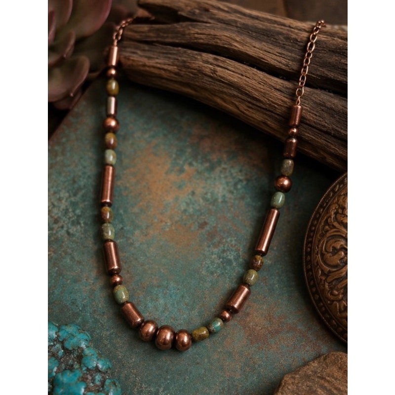 Royston Turquoise & Copper 16-Inch Beaded Necklace | Southwestern