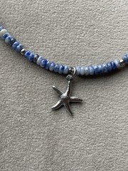 BLUE DOT SODALITE Rondelle Beads STAINLESS Starfish Choker Unisex Necklace 16”