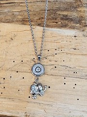Elephant Bullet Necklace with Nickel 45 Auto Bullet Casing. Optional Crystal.