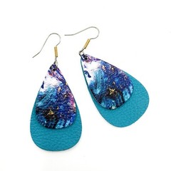 Genuine Leather Handcrafted Oil Slick with Gold Teardrop Earrings 2″ SS Wires