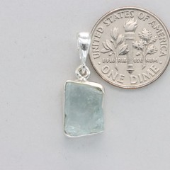 Natural Raw Cut Blue Green AQUAMARINE Pendant Rough 925 STERLING SILVER #902-Re