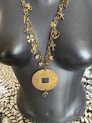 Handmade All Brass Asian Coin Necklace, Lots Of Charms, 27 Inches Long, Unique!