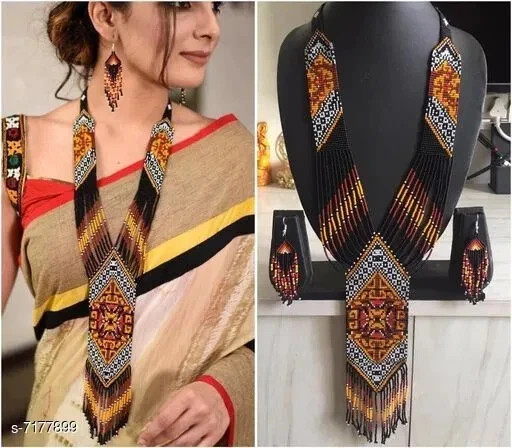 HANDCRAFTED NETIVE STYLE FEATHER MULTI-COLOR BEADED NECKLACE EARRINGS GIFT WOMAN
