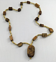 Egyptian Scarab Beetle Pendant Golds/Browns, 24″ necklace