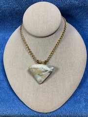 Gold, White, & Gray Agate Pendant 46 X 35 X 9 mm, 18″ Gold Plate Chain BP-106