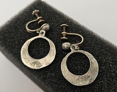 VTG Sterling Abalone Inlay Dangle Screw Back Earrings. Marked Made in Mexico.
