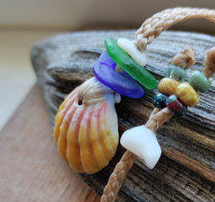 Sunrise Shell & Sea Glass Necklace Braid Beach Men Gift Puka Pecten Langfordi