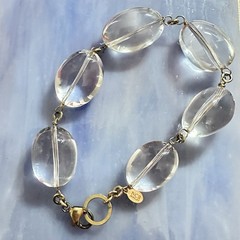 Women Bracelet Clear Glass Bead Gold Tone Wire Connection 7.0 By NCB Jewelry