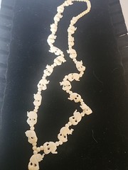 Carved Elephant Necklace Pink White 24 inch