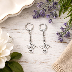 Hummingbird Dangle Earrings Huggie Hoops Bird Jewelry Gift Women Spring Summer