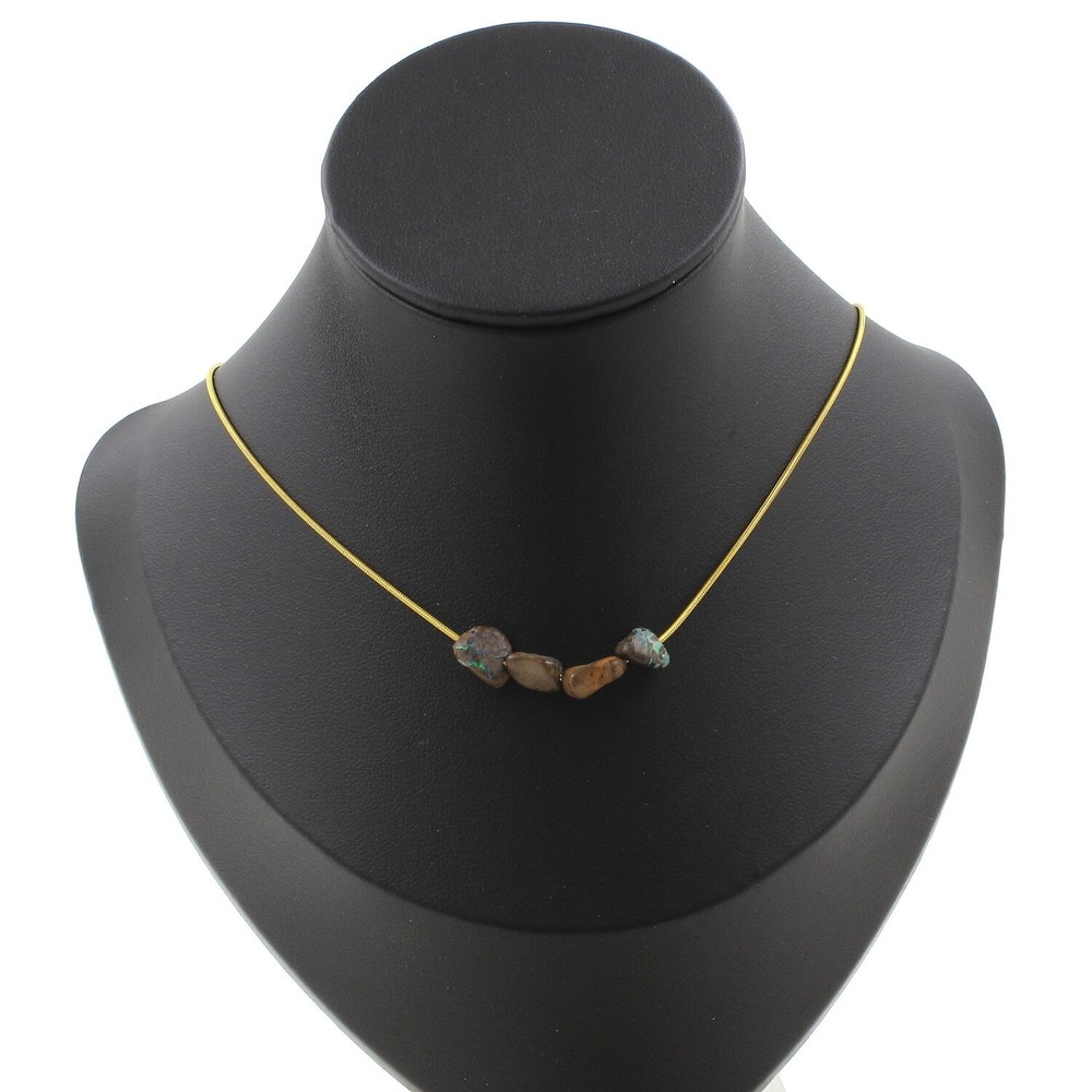 Boulder Opal Necklace From Australia. Gold Plated Steel Chain Women’s Necklace