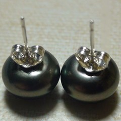 GENUINE TAHITIAN FRESHWATER BLACK PEACOK PEARL 925 S.SILVER EARRINGS 16.25 ct