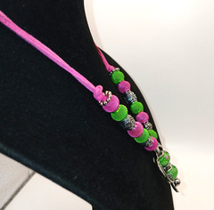 Sea Turtle Pendant Necklace Pink & Green Silver Tone Handmade Whimsical OOAK 19″