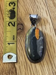 Artisan Bumble Bee Jasper Black Orange Fire Storm Oval Pendant Box Bezel 2.25”