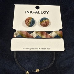 NEW Ink + Alloy Women’s Aztec Strand Beaded adjustable Bracelet Earrings