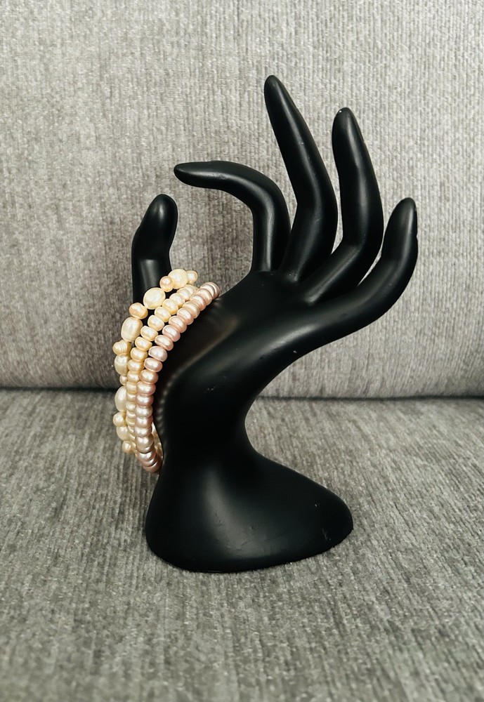 Set Of 3 Freshwater Pearl Bracelets 6.75-7” White Peach Mauve