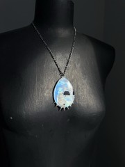 rainbow Moonstone black tourmaline pendant necklace festival jewelry boho goth