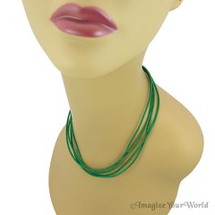 Green Leather Cord Multi Wrap Bracelet Custom Handmade to 72 inches USA necklace