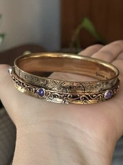 Barse 925 Silver Copper Purple Turquoise Spinner Bangle Bracelet 8”