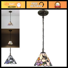 Hummingbird Flower Tiffany Style Stained Glass Ceiling Pendant Light Fixture, 8″