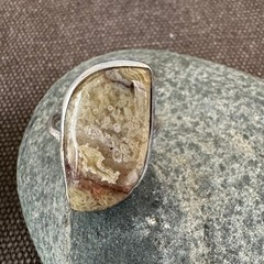 Sterling Silver Crazy Lace Agate Ring Freeform Cabochon Size 6.5 2mm Band