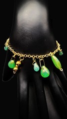 Uranium glass bead blue and green gold washed dangle 8″ bracelet on Rolo chain